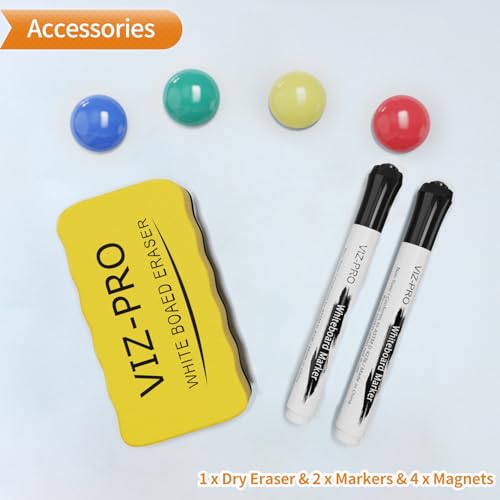 VIZ-PRO Magnetic Whiteboard/Dry Erase Board, 18 X 12 Inches, Includes 1 Eraser & 2 Markers & 4 Magnets - size: 18 X 12 Inches