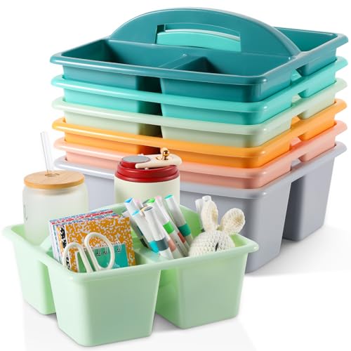 6 Pack 3 Compartment Small Caddy Plastic Classroom Organizer with Handle Portable Teacher Supply Storage Caddy Craft Art Caddies for Pencil, Crayon, Marker, Home, Office, School Supplies(Morandi) - color: Morandi