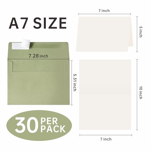 70 Packs A4 Envelopes, White, 4x6 Photo, Self Seal for Invitations, Weddings, Baby Shower, Photos, Postcards, Greeting Cards, Mailing (Sage Green, 30 Pack A7 Cards and Envelopes) - color: Sage Green, size: 30 Pack A7 (5.31x7.28in) Cards and Envelopes