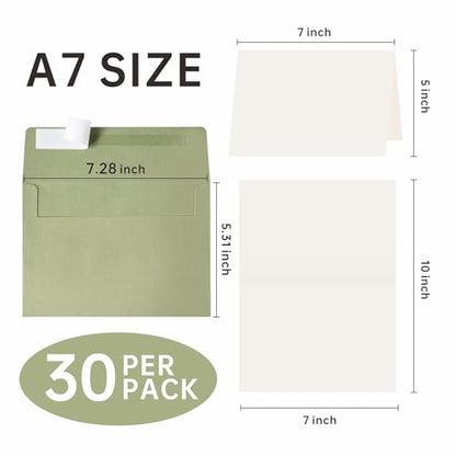 70 Packs A4 Envelopes, White, 4x6 Photo, Self Seal for Invitations, Weddings, Baby Shower, Photos, Postcards, Greeting Cards, Mailing (Sage Green, 30 Pack A7 Cards and Envelopes) - color: Sage Green, size: 30 Pack A7 (5.31x7.28in) Cards and Envelopes
