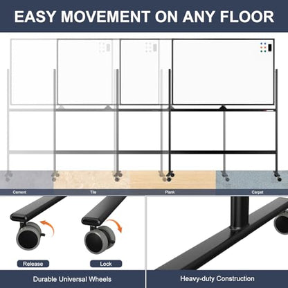 Dry Erase Whiteboard Easel on Wheels - TANKEE 48" x 32" Large Double Sided Mobile Whiteboard, Reversible Magnetic Rolling White Board for Home Office Classroom, Flip Chart Holders and Paper Pad - color: Black, size: 48"x32"