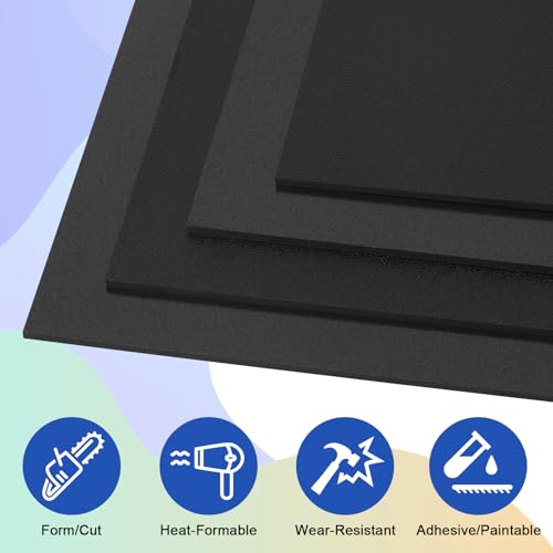 4Pack Black ABS Plastic Sheet 8" x 12" x 1/8" Thick Black Rigid Thermoplastic Sheet (Upgrade Surface) 3MM Flexible High Tensile ABS Moldable Plastic Panel for Crafts, DIY, Signs - color: Black, size: 8" x 12" x 1/8"