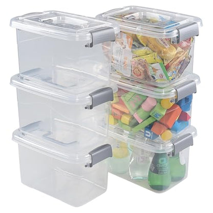 5 L Plastic Lidded Storage Bin, 6 Pack Clear Latch Container Box | with Handle - color: Gray handle