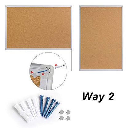 Cork Board Bulletin Board 20 x 30 Inches, Silver Aluminium Framed Corkboard, Office Board for Wall Cork, Large Wall Mounted Notice Pin Board - size: 20" x 30"