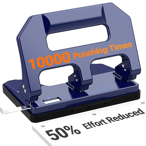 AFMAT Heavy Duty 3 Hole Punch, 3 Hole Puncher for Binder, 40-Sheet Three Hole Punch w/ 10000+ Uses, Metal Hole Puncher 3 Ring, 50% Reduced Effort, 9/32inch Hole, Bulit-in S.S. Paper Guide HPX1 (Blue) - color: Blue