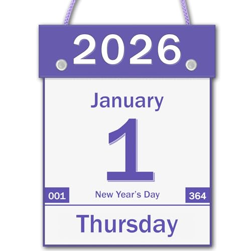 2026 Daily Wall Calendar, Page per Day with Large Print Dates, 365 Day Tear off Wall Calendar for Seniors Gift Home Office School Dorms, 8.5" x 6", Tear Away Calendars with Hanging String, Purple - color: Purple