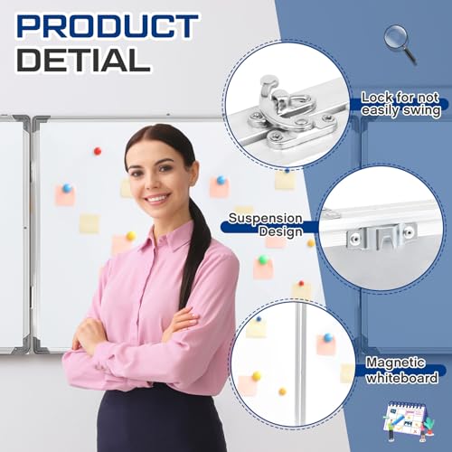 AmazingSpark 72" x 24" Foldable Whiteboard Dry Erase Board Large Tri Folding Whiteboard Magnetic Dry Erase Board, Wall Aluminium Frame and Flip Out Pen Tray for Office, Home - size: 72"W x 24"H