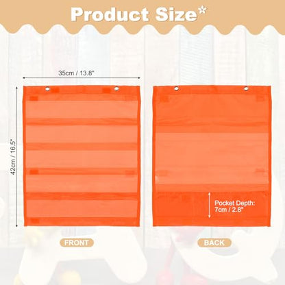 PATIKIL Magnetic Pocket Chart, Small Pocket Chart Mini Double Sided Classroom Pocket Chart Organizer Wall Hanging for Classroom Supplies, Dark Orange