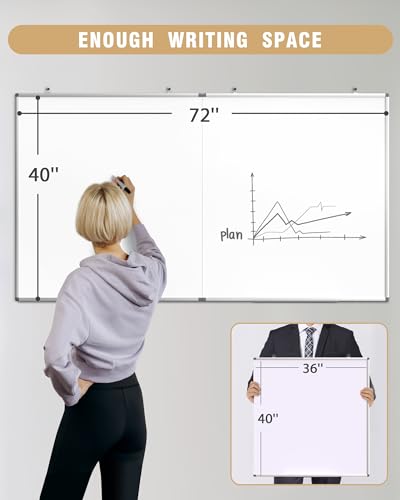 72"X 40" Large Magnetic Dry Erase Whiteboard, Removable Wall Hanging Board with 4 Pens & 1 Dry Erasers & 6 Magnets, Sliver Aluminum Frame White - color: White, size: 72"W x 40"H