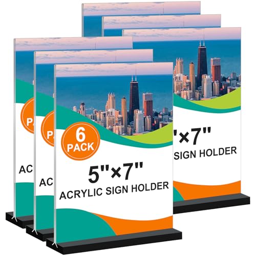 Acrylic Sign Holder 5x7, 6-Pack Plastic Clear Vertical Double-Sided Menu Display Stand with Double-Sided Display, Perfect for Restaurants, Offices, Exhibits - size: Vertical 6 Pack 5x7