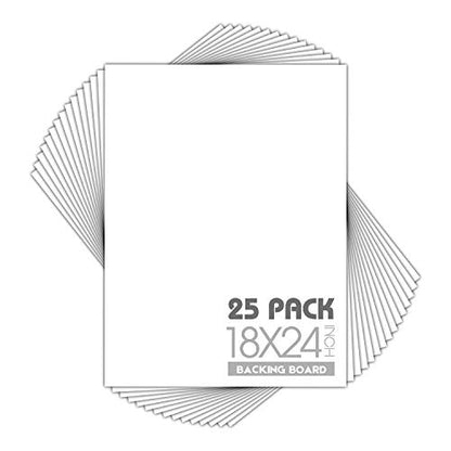 Mat Board Center, Pack of 25, 18x24 White Backing Boards, 4-Ply Thickness Cardboard for Picture/Photo/Framing Back Support - size: 18x24