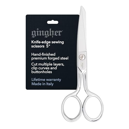 Gingher 5" Fabric Scissors, Premium Forged Steel Fabric Shears, Sharp Knife Edge Sewing Scissors for Cutting Cloth with Protective Sheath, Ambidextrous Design, Chrome Plated Nickel Finish - style: 5" Knife Edge Sewing