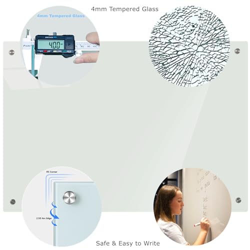 Glass Whiteboard 4' x 3', Magnetic Dry Erase Board Frameless Wall Mounting, Large Glass White Board for Office Home & School - size: 4' x 3'