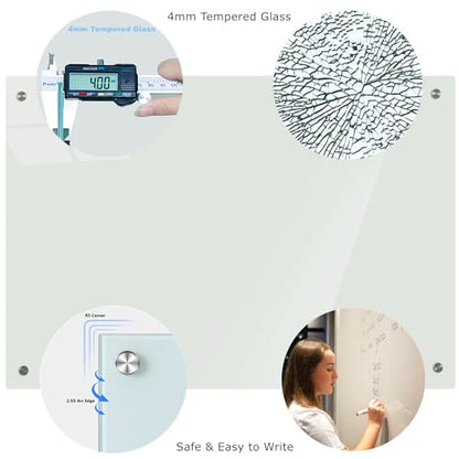 Glass Whiteboard 4' x 3', Magnetic Dry Erase Board Frameless Wall Mounting, Large Glass White Board for Office Home & School - size: 4' x 3'