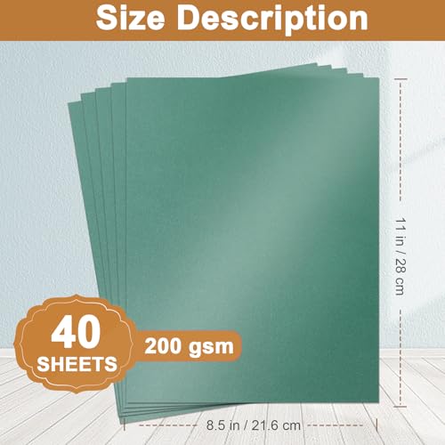 Silunkia 40 Sheets Dark Green Shimmer Cardstock 8.5 x 11 Scrapbook Paper, 200gsm/75lb Thick Green Card Stock Crafts Paper for DIY Cards, Thanksgiving Cards, Invitations, Anniversary Card - color: Green, size: 40 Sheets