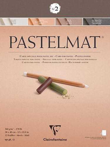 Clairefontaine - Ref 96008C - Pastelmat Pastel Card Pad No.2 (12 Sheets) - 360gsm Card - 30 x 40cm - Assorted Colours - Specially Formulated for Use with Pastels - size: 30 x 40 cm, style: n°2