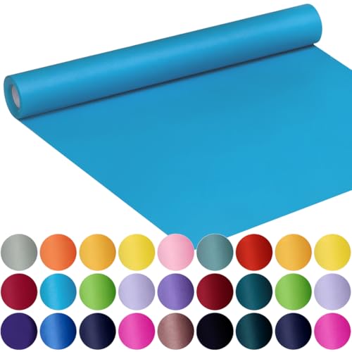 SMART&CASUAL 17.8" x 760" (63') Lake Blue Kraft Craft Paper Roll for Gift Wrapping Bulletin Board Bouquet Flower Art Packing Parcel Table Covering 80GSM 55LB (Lake Blue, 17.8" x 63') - color: Lake Blue, size: 17.8" x 760"