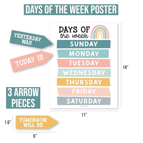 Hadley Designs Classroom Calendar Set Bulletin Board Decorations - Boho School Calendar for Classroom Decor, Kindergarten Preschool Elementary Teacher Must Haves, Homeschool & Daycare Essentials - style: Boho Muted