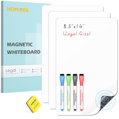 HOMiDEK Magnetic Whiteboard for Fridge, 3 Pack Small Magnetic Dry Erase Boards with 4 Markers & 1 Eraser, Reusable Blank Magnet White Board Sheets for Home, Kitchen, Office, Classroom - 8.5 x 14 - color: White, size: Legal (8.5x14)