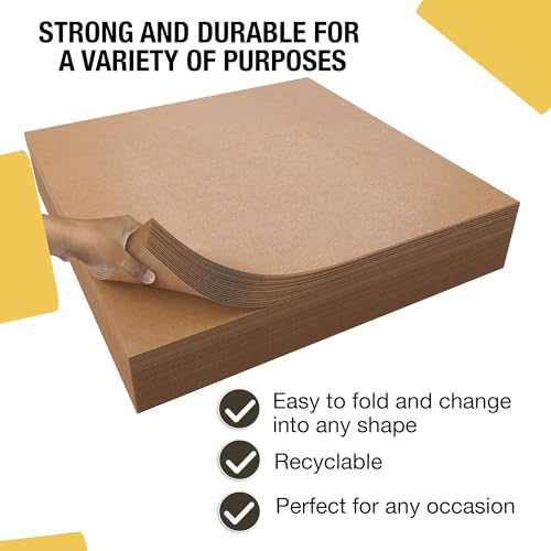 Crown Display Kraft Paper Sheets - 15 x 15 Inch - 240 Sheets of Brown Wrapping Paper – Heavy Duty Craft Paper for Shipping - Light Brown Construction Paper - 80 GSM - 375 Square feet - size: 15 x 15 Inches - 240 Sheets