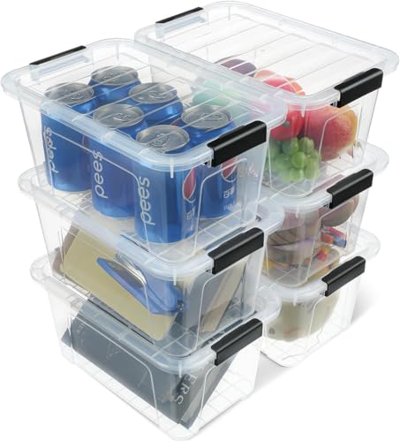 EOENVIVS Plastic Storage Bins with Lids 6 Pack, 7 Quart Storage Containers With Black Buckle Latch, Stackable Storage Organizers for Home Pantry Office Classroom Organization, Clear - color: Black