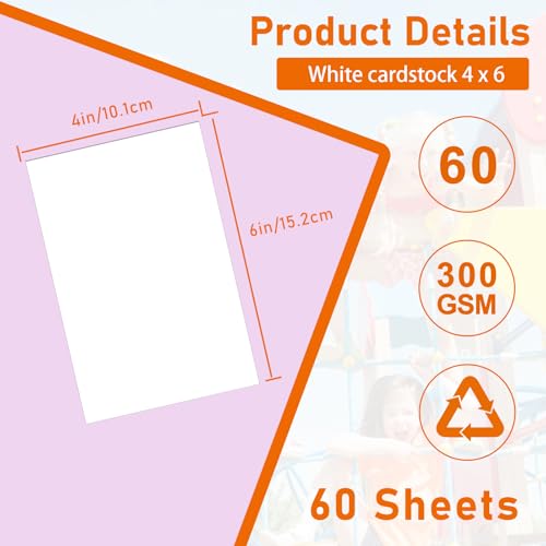 Guakicae 60 Sheets White Cardstock 4 x 6 Craft Paper, 300gsm/110lb Heavyweight Flat Paper Card Stock for Cards Making, Wedding Invitations, Greeting Cards, Birthday, Art Drawing - color: White, size: 4x6-60pcs