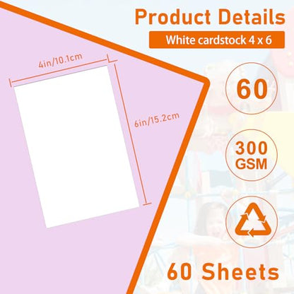Guakicae 60 Sheets White Cardstock 4 x 6 Craft Paper, 300gsm/110lb Heavyweight Flat Paper Card Stock for Cards Making, Wedding Invitations, Greeting Cards, Birthday, Art Drawing - color: White, size: 4x6-60pcs