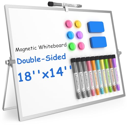 Grtard Magnetic Dry Erase Board with Stand, 18''x14'' Double-Sided White Board for Kids, Desktop Whiteboard with Stand, Large White Board, Desk Whiteboard Portable, Dry Erase Board for Kids, Memo - color: Silver, size: 18"W x 14"H