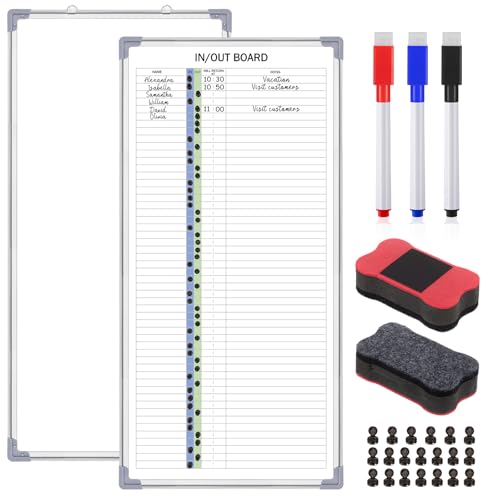 Lincia in and Out Magnetic Dry-Erase Board 36 x 18 Aluminum Framed White Board with Lines 53 Names with Magnetic Dry-Erase Marker, Eraser, and 55 Magnets Wall-Mounted for Office Employee - size: 36" X 18", style: Regular Styles
