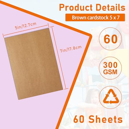 Guakicae 60 Sheets Brown Cardstock 5 x 7 Kraft Paper, 300gsm/110lb Heavyweight Paper Flat Card Stock for DIY Card Making, Party Invitations, Thank You Cards, Graduations, Mailing, Party - color: Brown, size: 5x7-60pcs