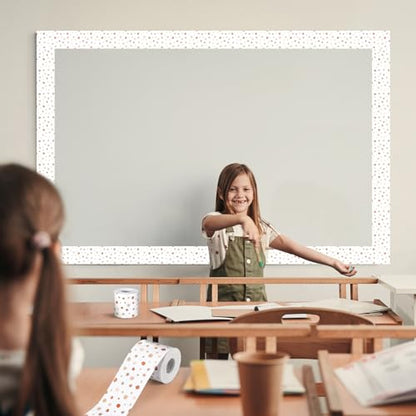 Zonon 65 Feet Bulletin Board Borders Boho Polka Dot Borders Roll Classroom Straight Rolled Border Trim Simply Stylish Natural Decorative Bulletin Board Border Back to School Decor - style: Classic