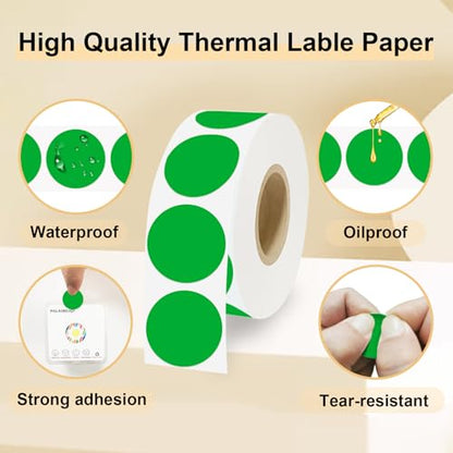 1 Inch Round Thermal Sticker Labels,Color Dot Stickers,Label Stickers,Waterproof,Oil Proof,for Thermal Printers,DIY,Office,Retail,Home and Warehouse Organization(Green,1000 Pcs) - color: Green
