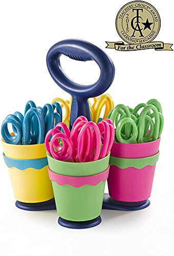 Westcott School Scissor Caddy and Kids Scissors, 24 Scissors and 1 Caddy, 5-Inch Pointed, Case of 4 (14755)