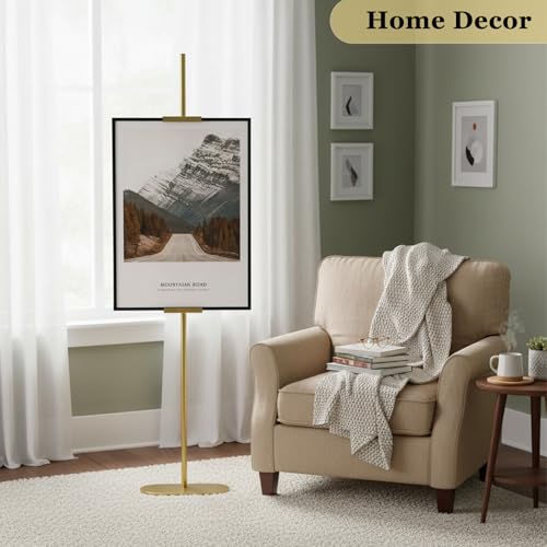 Easel Stand for Sign, Adjustable Display Stands for Frames up to 64", Gold Metal Floor Easels for Painting, Picture Frame Holder Easel for Art Signs Photos, Iron Easel with Base for Home Events