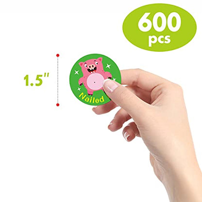 600 Incentive Stickers Adorable Round Animal Encouraging Stickers Teacher Reward Motivational Sticker in 16 Designs with Perforated Line (Each Measures 1.5" in Diameter) - style: Cartoon Animal