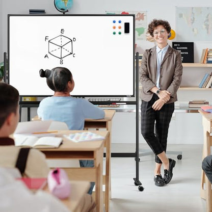 Dry Erase Whiteboard Easel on Wheels - TANKEE 48" x 32" Large Double Sided Mobile Whiteboard, Reversible Magnetic Rolling White Board for Home Office Classroom, Flip Chart Holders and Paper Pad - color: Black, size: 48"x32"
