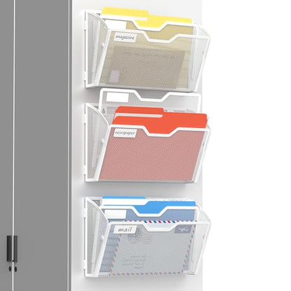 Docnest 2 Tier 3 Pack Magnetic Wall Mounted File Holders,Mesh Letter Organizer, Magnetic Hanging Mail Paper Document Organizer for Office, Home, School, White - color: 2 Tier Magnetic White-3 Pack