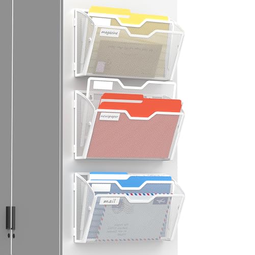 Docnest 2 Tier 3 Pack Magnetic Wall Mounted File Holders,Mesh Letter Organizer, Magnetic Hanging Mail Paper Document Organizer for Office, Home, School, White - color: 2 Tier Magnetic White-3 Pack