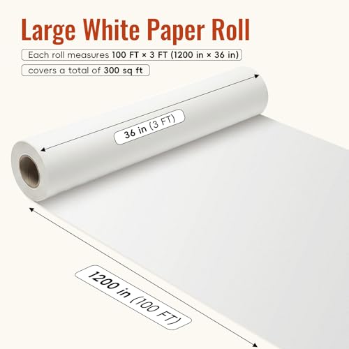 ReePlan 36" x 1200" (100') White Wrapping Paper, Kraft Craft Paper Roll, 80 GSM Bulletin Board Paper for Drawing, Painting, Gift Wrapping, Kids Art, Banner Paper, Packing Paper, and Table Covering - color: White, size: 36" x 100'