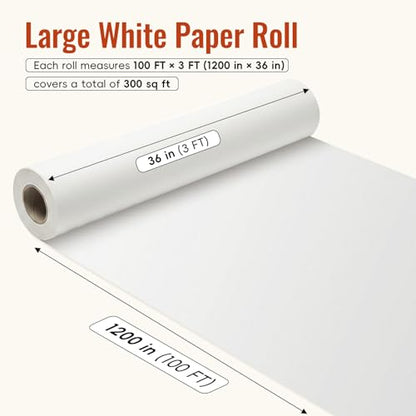 ReePlan 36" x 1200" (100') White Wrapping Paper, Kraft Craft Paper Roll, 80 GSM Bulletin Board Paper for Drawing, Painting, Gift Wrapping, Kids Art, Banner Paper, Packing Paper, and Table Covering - color: White, size: 36" x 100'