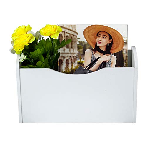 PAG Wall File Holder Wall Mounted Wood Hanging File Organizer for Office, 2 Pockets, White - color: White