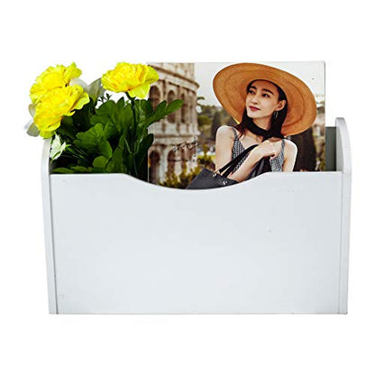 PAG Wall File Holder Wall Mounted Wood Hanging File Organizer for Office, 2 Pockets, White - color: White