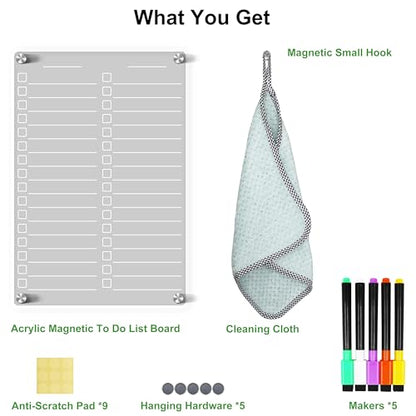 Acrylic Magnetic Dry Erase Board for Fridge, 12"X8" Clear Magnetic to Do List White Board, Acrylic Dry Erase to Do List for Refrigerator, Magnet Whiteboard with 5 Markers - style: 12x8'' List