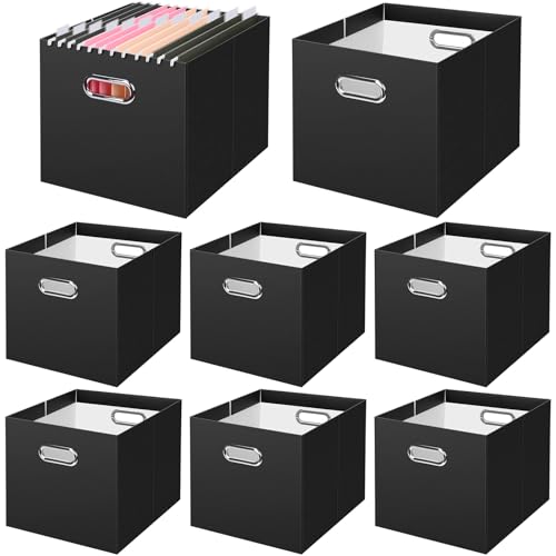 BALEINE File Organizer Box, Cardboard File Folder Organizer with Handle for Letter Size, Portable Collapsible Hanging Filing Box for Home Office Document Storage (8 Pack, Large Black) - color: Black, style: 8PK