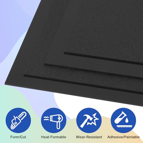 4Pack Black Thin ABS Plastic Sheet 12" x 16" x 1/16" Thick Black Rigid Thermoplastic Sheet (Upgrade Surface) 1.5MM Flexible High Tensile ABS Moldable Plastic Panel for Crafts, DIY, Signs - color: Black, size: 12" x 16" x 1/16"