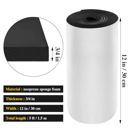 Adhesive Foam Padding Roll Closed Cell Sponge Neoprene Insulation Board Foam Sheet Pad with Sticky Back for Anti Vibration, Anti-Slip, DIY Crafts, Gaskets, Cosplay, Costume (Black, 12x59x3/4 inch) - color: Black, size: 12x59x3/4 inch