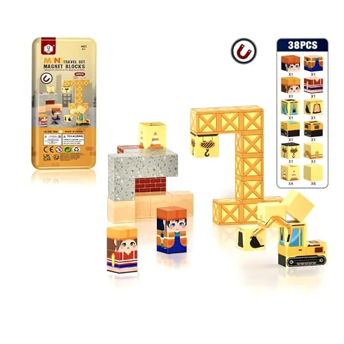 Magnetic Building Blocks 38 Pieces STEM Toy Set Ages 3-8 | Strong magnets, Portable Travel, Safe STEM Construction, Storage Box, Screen-Free, Back-to-School Preschool Gift Boys Girls - style: Construction Block-38pcs