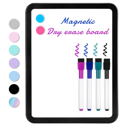 VUSIGN Small White Board Dry Erase, 8.5'' x 11'' Magnetic Dry Erase Board, Mini Whiteboard with Markers for Students, Fridge, Wall, Locker, Black - color: E-black