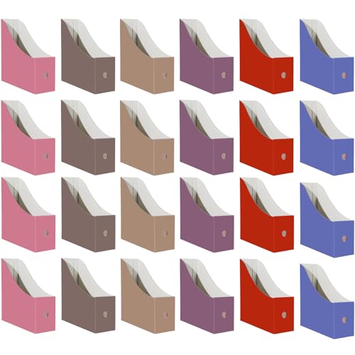 Limitliho 24 Pack Magazine File Holder for Desk, Book Bins for Classroom Library,Office,Home, 10.6" H x 10.2" L x 3.5" W in Cardboard Magazine Organizer (Elegant color) - color: Elegant color