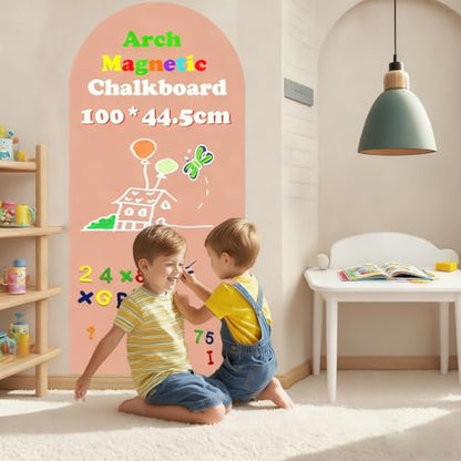 Magnetic Arch Wall Decal 39.3"x17.5" Chalkboard Contact Paper Peel and Stick Self Adhesive Magnetic Wall Board Sticker with 36 Magnet Letters for Offices Chalkboard Wallpaper Roll - color: Camel Pink
